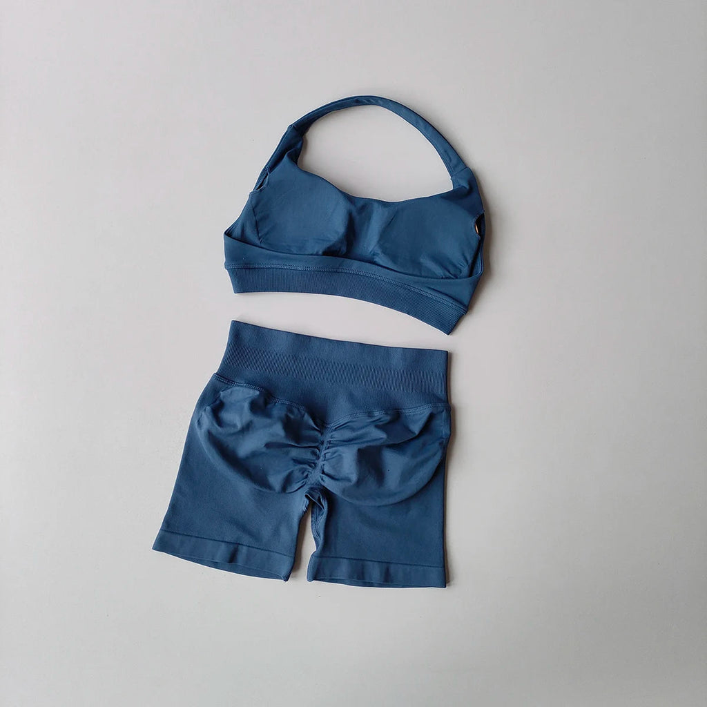 2 Pieces Yoga Suit for Women Seamless Fitness Gym Clothes Halter Sports Bra Matching Impact Shorts Workout Sets Gym Outfit Aviola