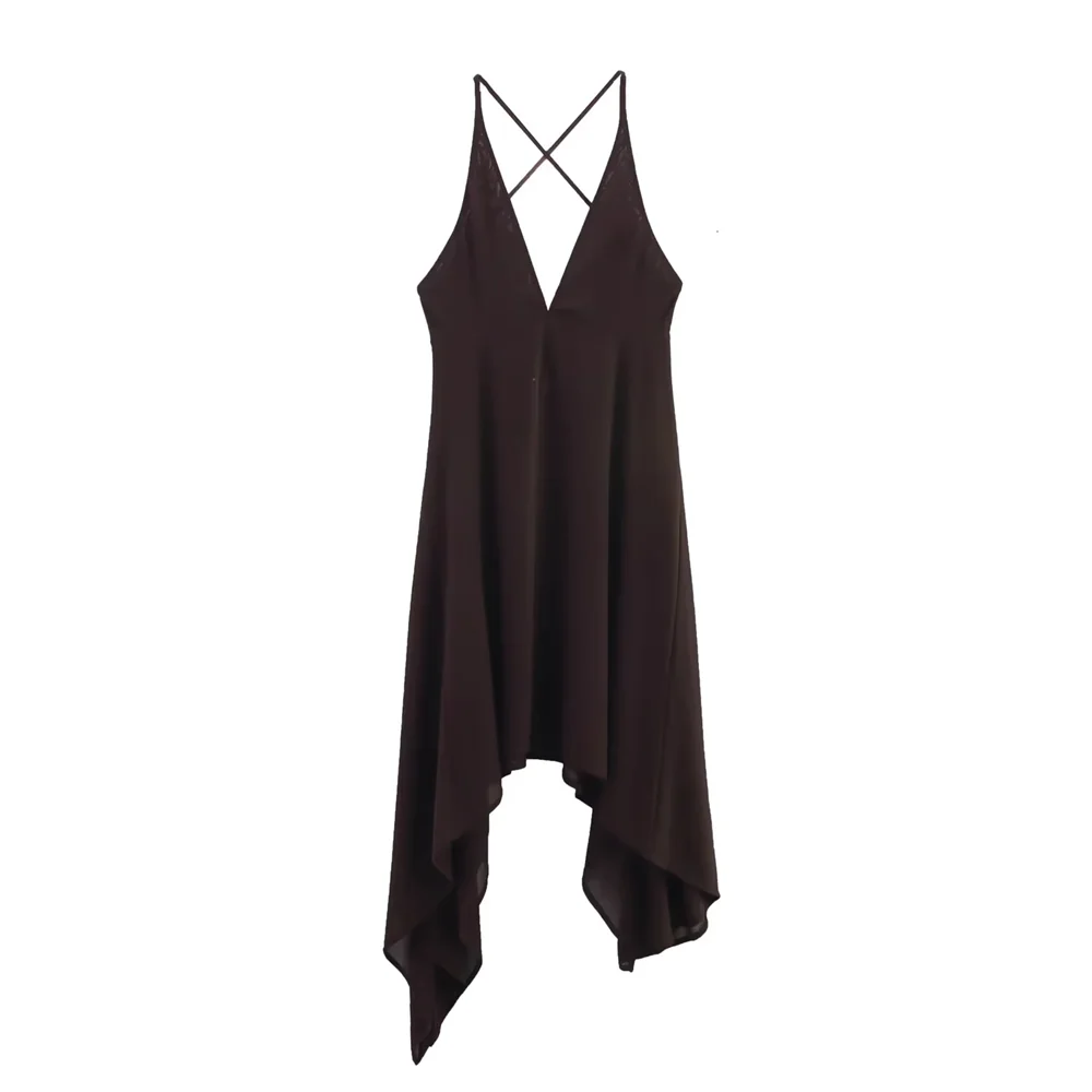 BM&MD&ZA2025asymmetric V-neck backless sling loose sexy holiday style dress summer new women's clothing Aviola