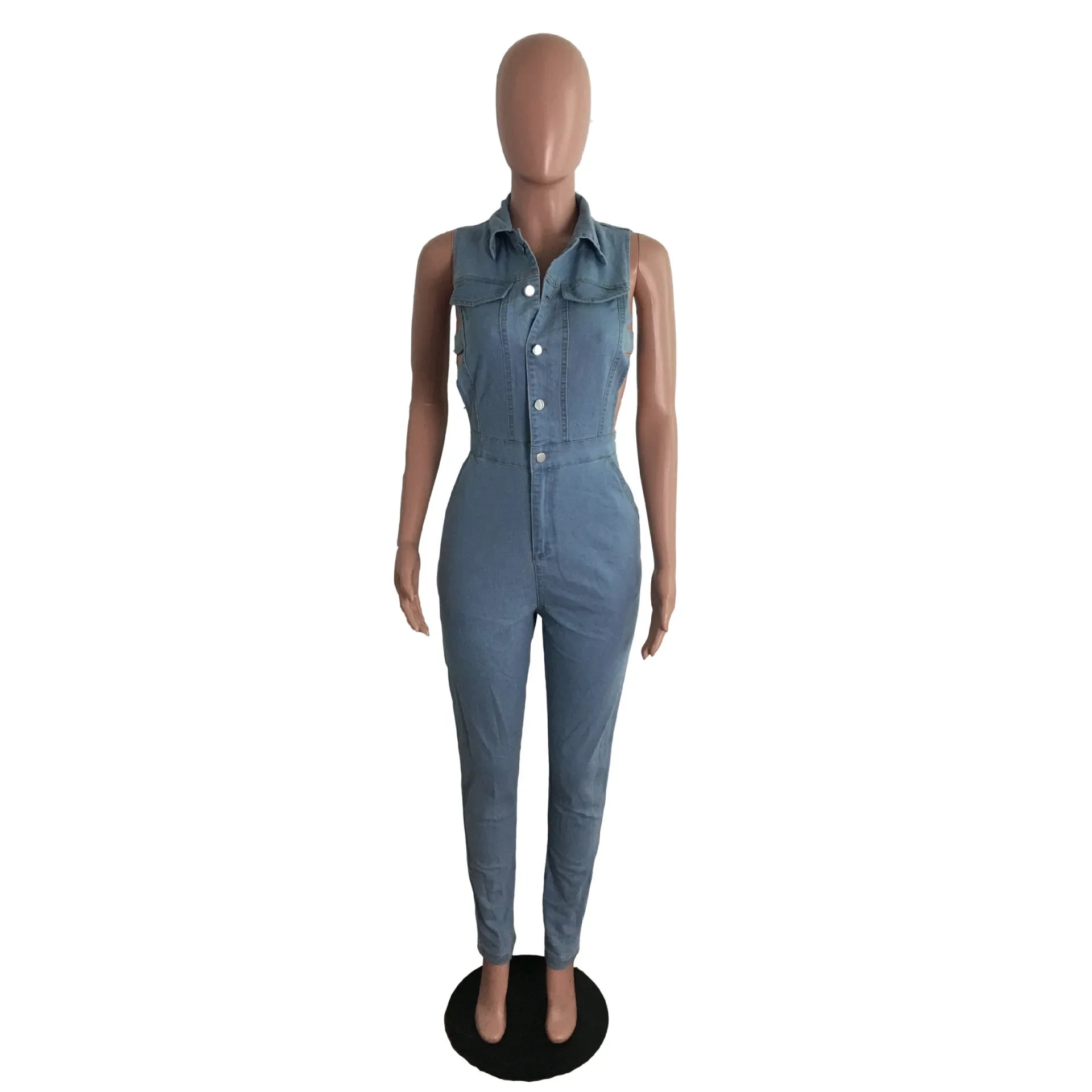 Hollow Denim Ankle Length Pants Women Overalls Spliced Washed Pencil Jeans Vintage Skinny Jean One Piece Button Sexy 2025 Aviola