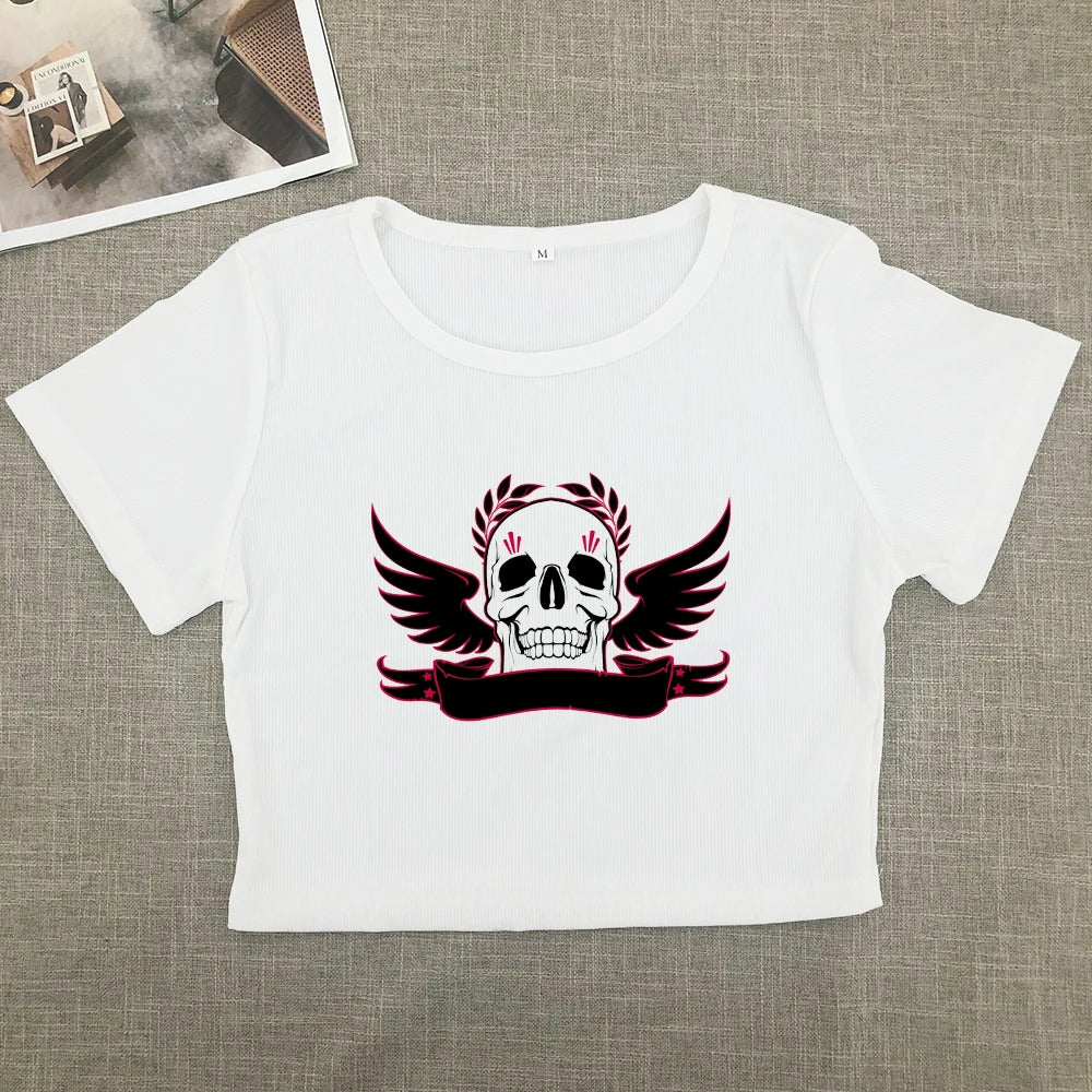 2024 Europe and the United States street new skull series printed short sleeve women Y2K women's T-shirt vest strap inside Aviola