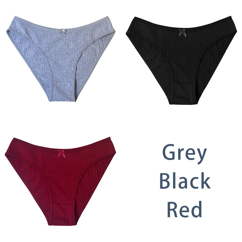 3PCS/Set Women Cotton Panties Sexy Classic Underwear Low Rise Female Rib Underpants Girls Comfort Briefs Bow Lingerie Aviola