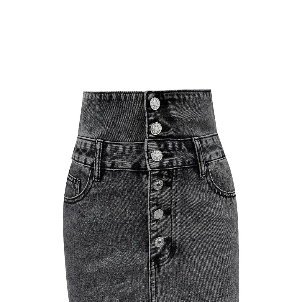 Denim Skirts Women Mid Length Skirt A Line Slim Mom Jeans Button Elegant Splice Y2k Temperament Casual Party Club Summer 2025 Aviola