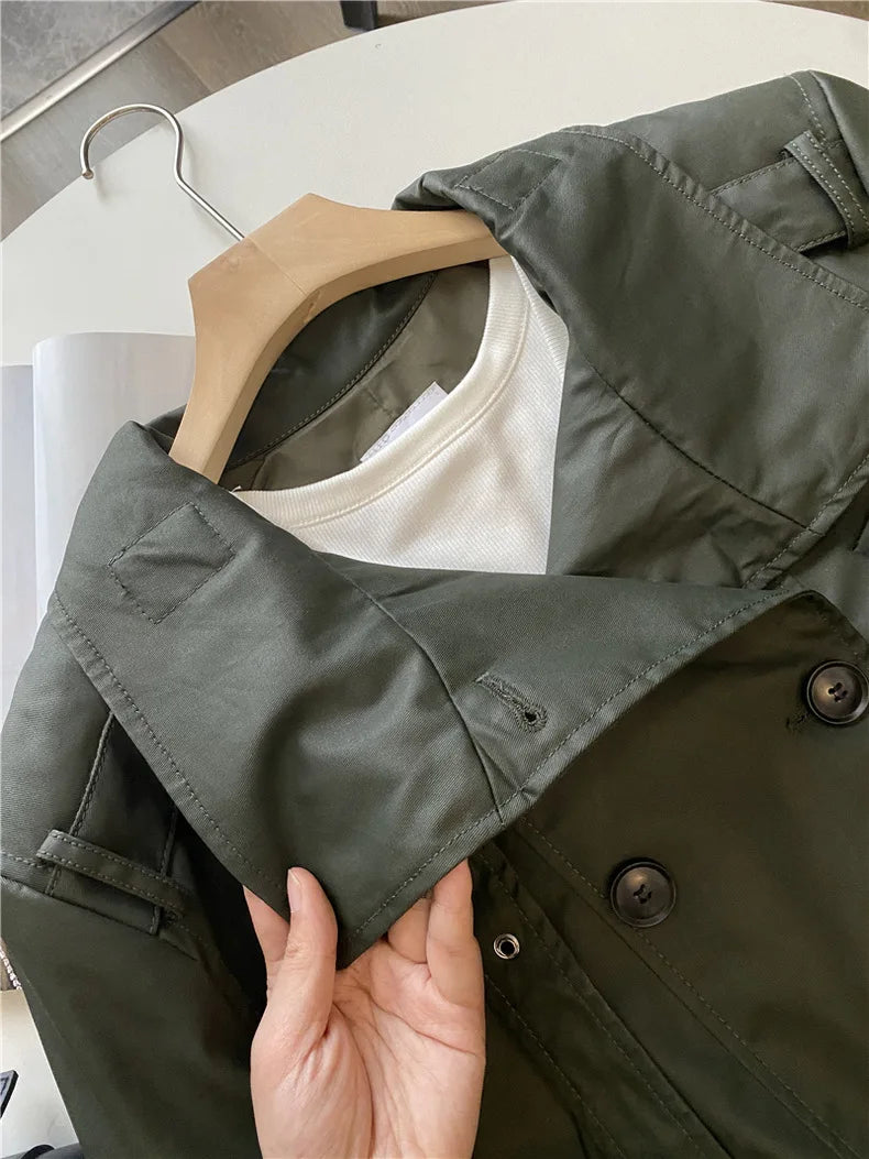 RARF 2024 autumn new women's fashion pocket double breasted waxed leather short trench coat women's top coat Aviola
