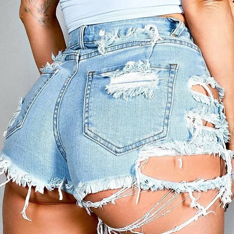 Hole Ripped Shorts Jeans Washed Distressed Denim High Waist Spliced Straight Loose Fit Pockets 2025 Vintage Casual Basics Aviola