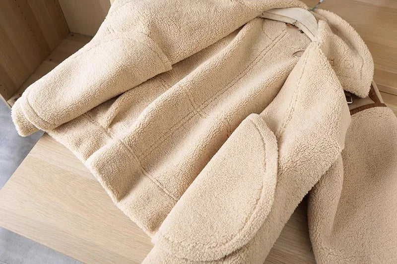 RARF 2025 Autumn Winter Women Warm Faux Fur Fleece Coat Jacket Female Loose Patchwork Thickened Locomotive Lapel Chic Outwear Aviola