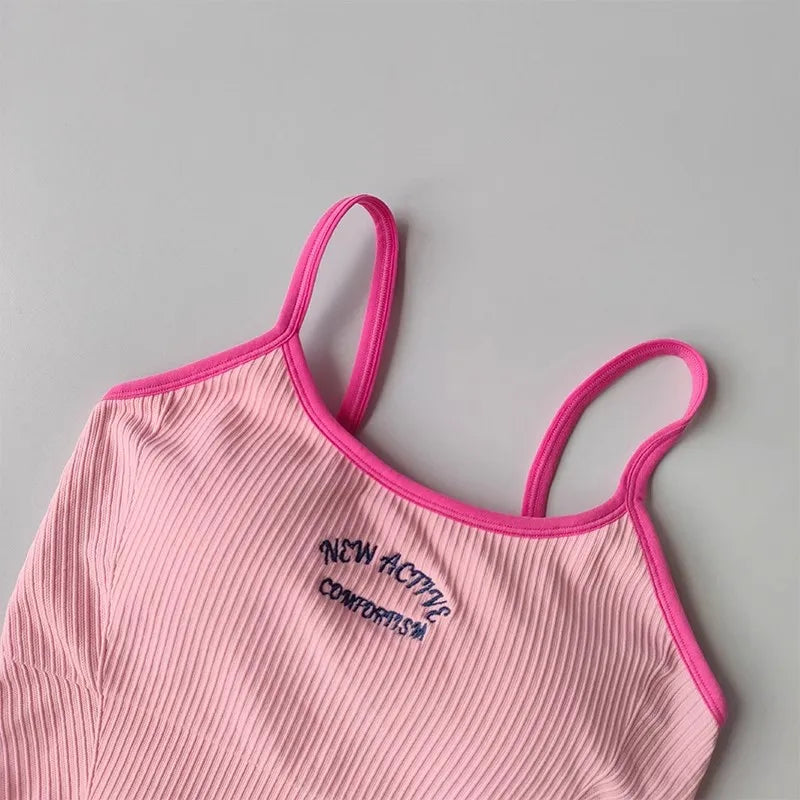 Women Breathable Sports Bra Fitness Tops Gym Crop Top Brassiere Push Up Camisole Sport Bras Gym Workout Top Letter Yoga Bra Aviola
