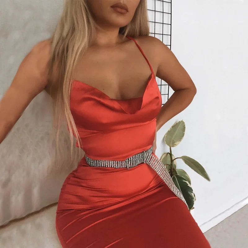 Y2K Cross border Women's Dress Foreign Trade Sexy Nightclub Dress Summer Satin Fashion Women's Dress Aviola