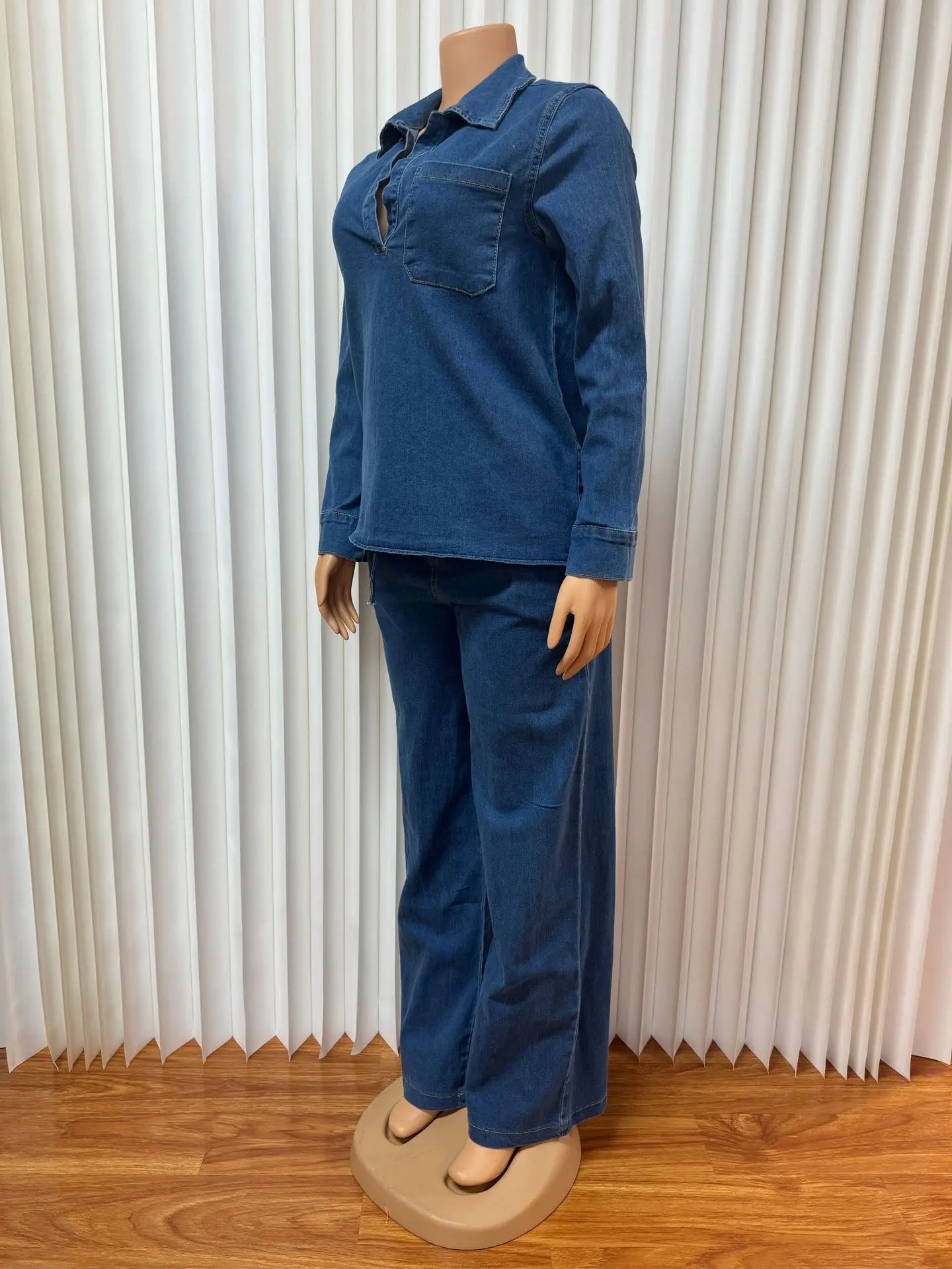 Denim Pant Set Women Two Piece Sets Turn Down Collar Mom Jeans Shirt Tops Wide Leg Long Pants Straight Trousers Y2k Streetwear Aviola