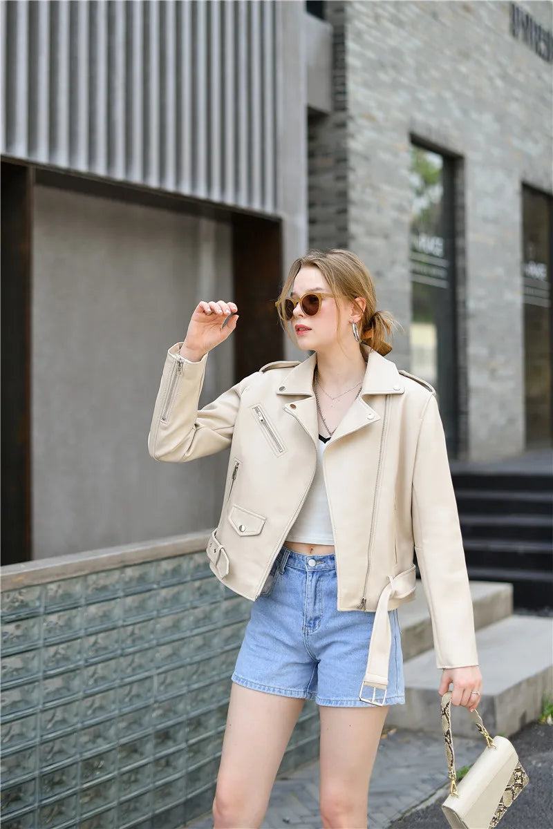 RARF Spring and Autumn 2024 The new belt detachable epaulet motorcycle jacket leather jacket Aviola