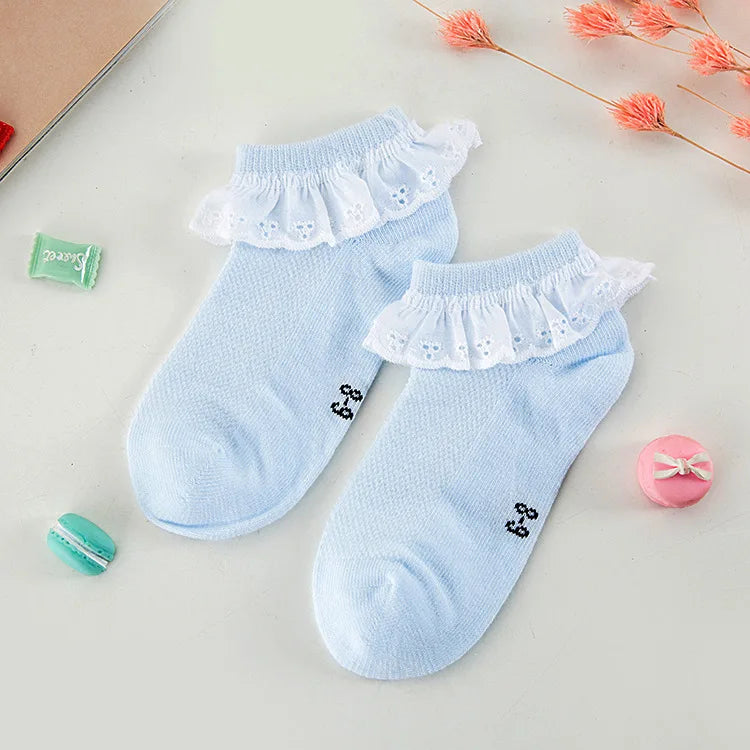 5 pcs Spring/Summer Children's socks Lace socks Summer thin mesh socks Pure cotton baby boat socks Girls Princess socks Aviola
