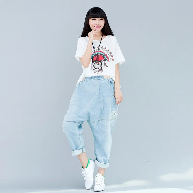 Denim Pant Women Jeans Harem Pants Slim High Waist Straight Mom Jeans Trousers Hole Y2k Streetwear Elegant Splice Casual Loose Aviola
