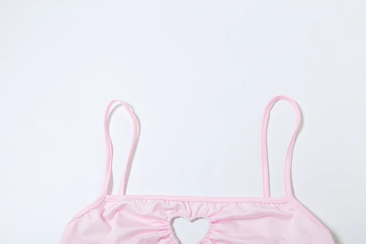 Nibber Sexy Heart Hollow 2 Piece Set Women Simple Vacation Camisole+Panties Beach Style Matching Stretch Street Comfortable Suit Aviola