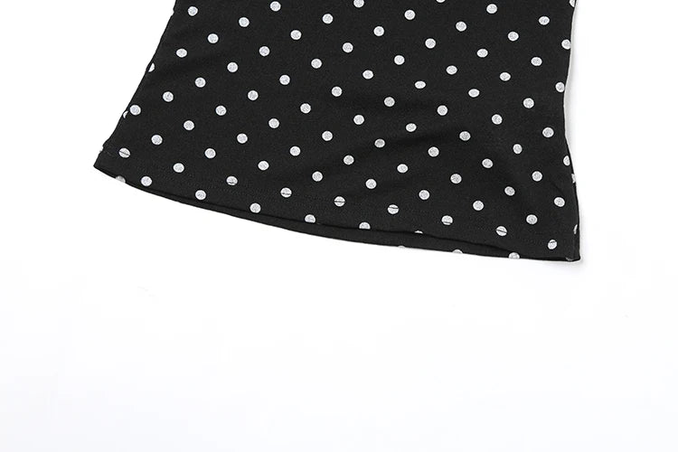 Nibber See Through Vests Women v-Neck Halter Bandage Backless Polka Dot Print Street Sexy Daily Skinny Fashion Hot Chick Tops Aviola