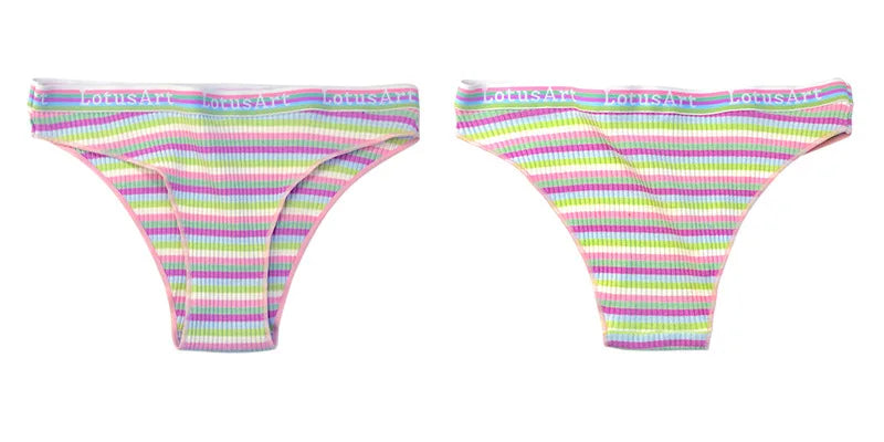 6PCS/Set Cotton Panties For Women Striped Briefs Low Waist Bottoms Female Sports Underpants Seamless Underwear Sexy Lingerie Aviola