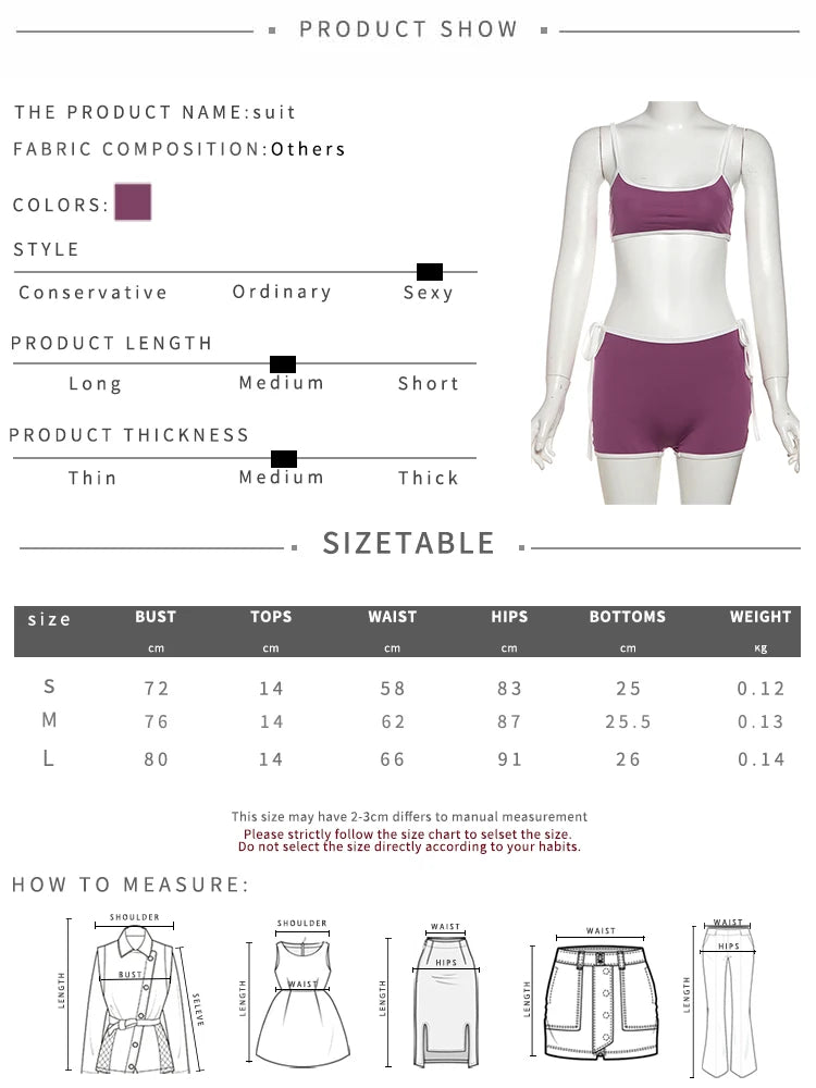 Nibber Fashion Women 2 Piece Set Tracksuit White Edging Camisole+Side Bandage Shorts Matching Stretch Sporty Streetwear Suits Aviola