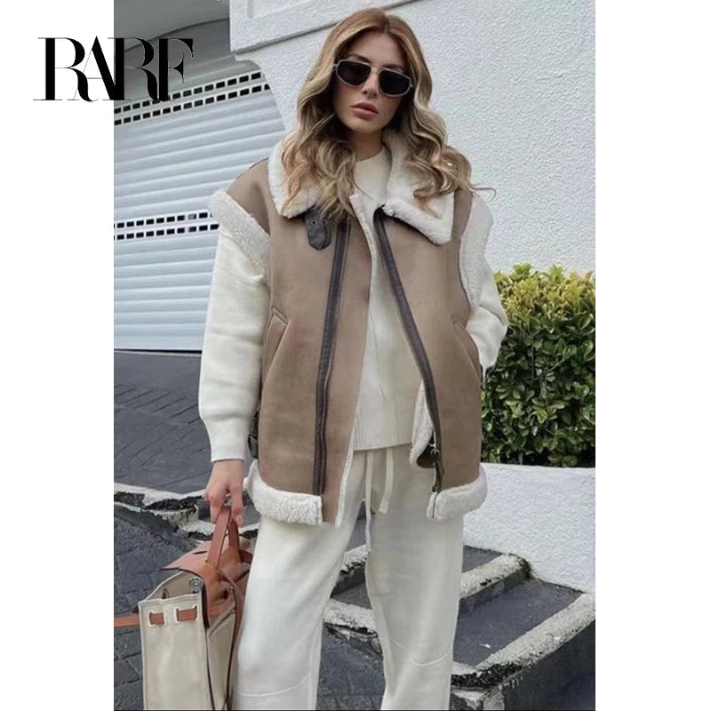 RARF 2024 autumn winter new ladies warm fur integrated sleeveless fleece stitching coat vest jacket Aviola