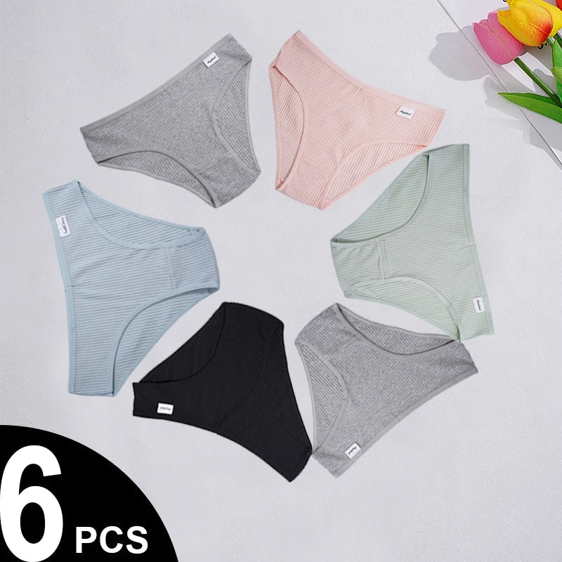 6PCS/Set Women's Cotton Panties Low-Rise Sexy Underwear Lingerie for Female Ladies Briefs Aviola