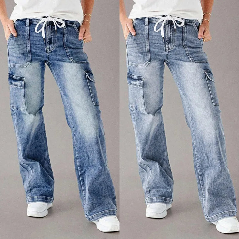 Denim Cargo Pant Women Jeans Long Pants Casual Loose High Waist Straight Trousers Y2k Streetwear Elegant Punk Mom Work 2025 Aviola