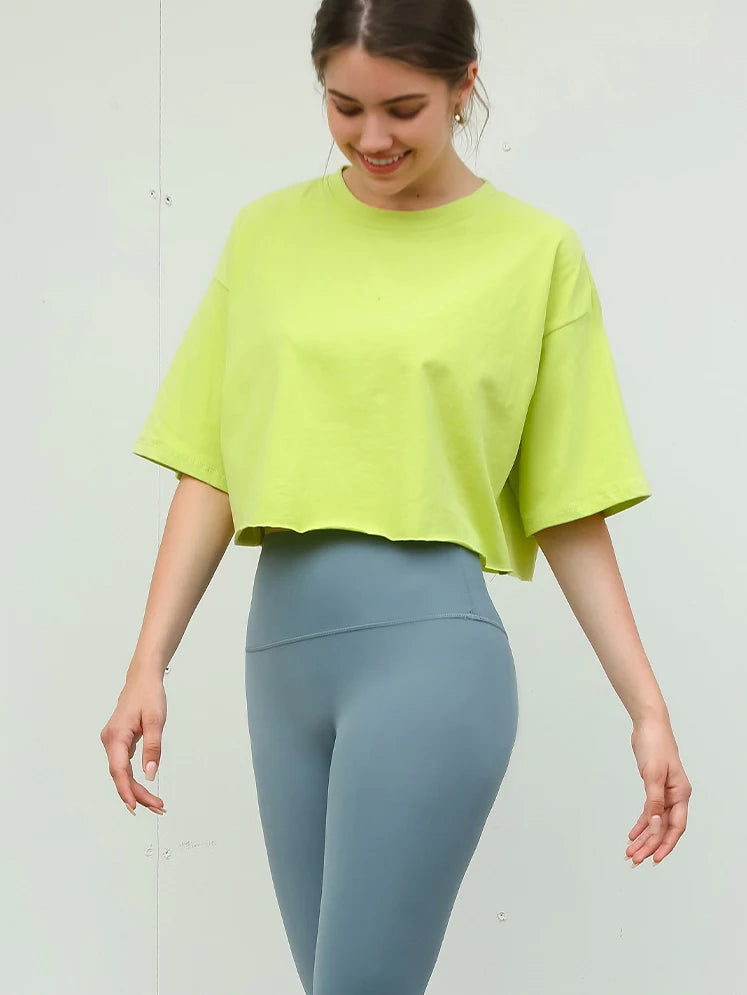Y2K Outdoor Dance Sports Short sleeved Yoga Dress Women's Leisure Versatile Fitness Top Loose Sports T-shirt Aviola