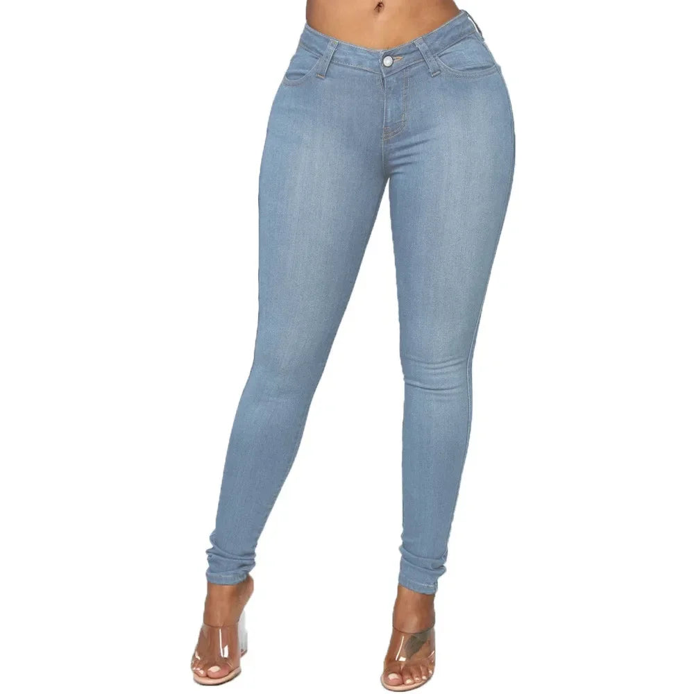 Sheath Pencil Jeans Women Pants Solid Vintage Skinny Ankle Length Pants Denim Mid Waist Washed 2025 Streetwear Slim Fit Jean Aviola