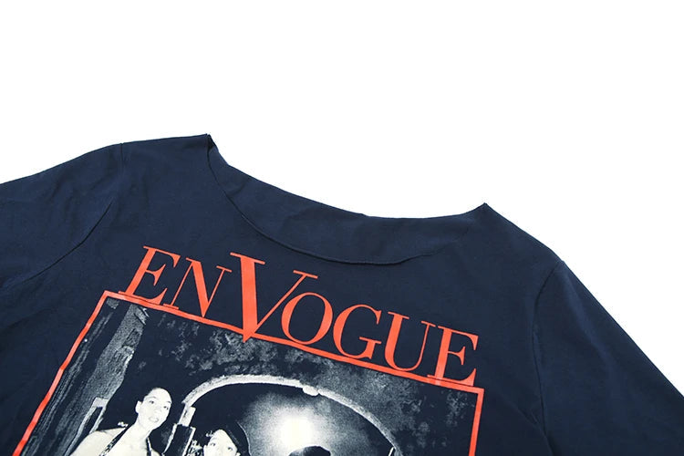 Nibber Print Long t-Shirt Women Wide Collar Hip-Hop Style High Street Leisure Hottie Elasticity Summer Trend Sporty Daily Tops Aviola