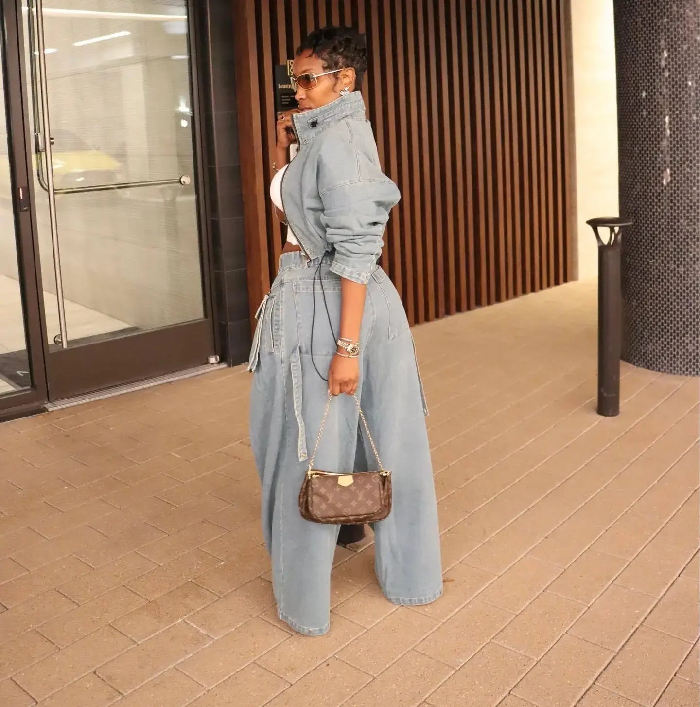 Denim Two Piece Sets Women Coat Jacket Wide Leg Pants Jeans Suits Matching Sets Trousers Outfits 2025 Y2k Streetwear Party Aviola