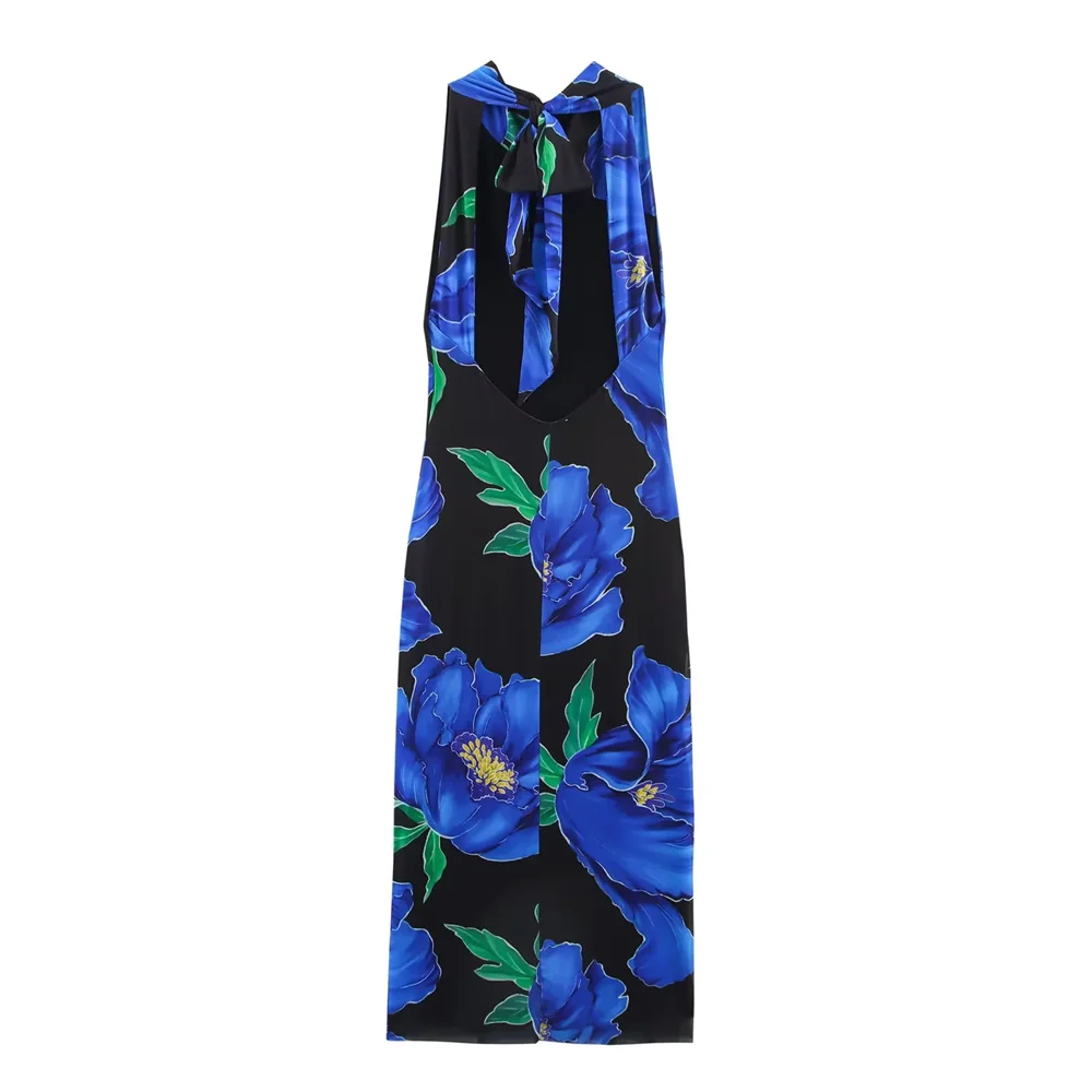 BM&MD&ZA2025fashion printed stand-up collar backless slim fit temperament sleeveless dress summer new women's clothing Aviola