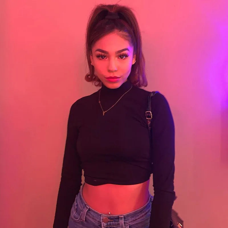 European and American Y2K Autumn/Winter New Round Neck Long sleeved Sexy Open Back Tie Slim Fit T-shirt for Women Aviola