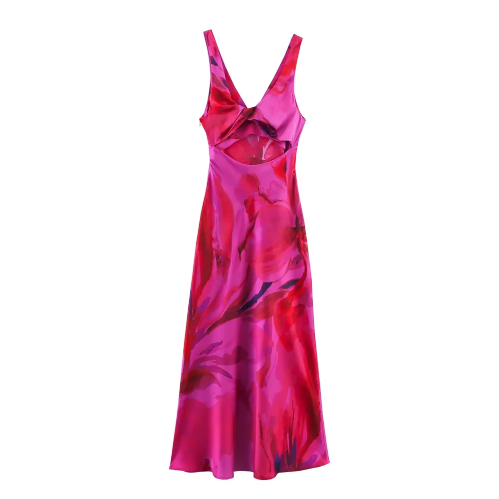 BM&MD&ZA2025Deep V-neck High-waist Sexy Backless Sleeveless Loose Temperament A-line Dress Long Skirt Women's Clothing Aviola