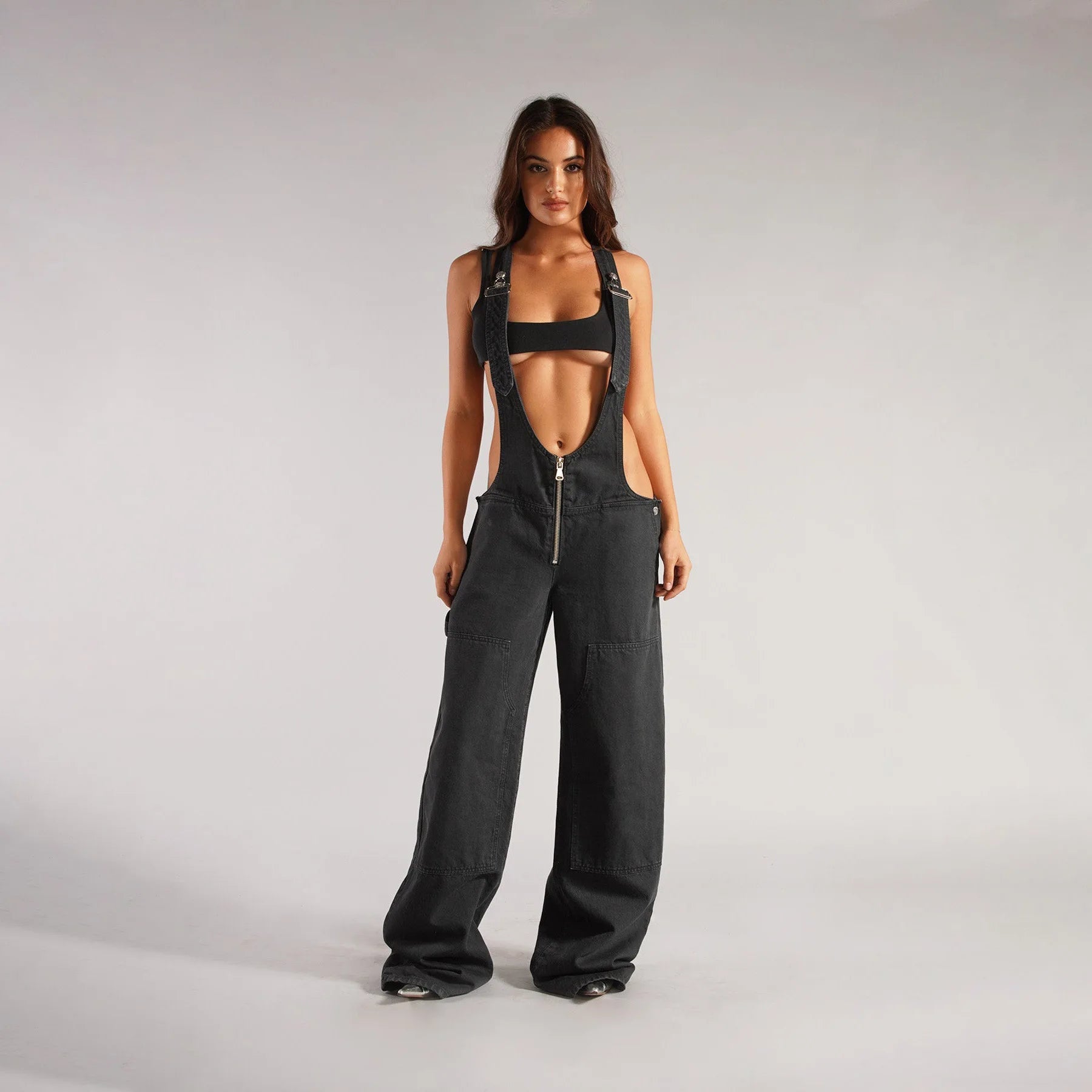 Jumpsuits Women Jeans Overalls Sexy Backless Vintage Full Length Denim Straight Pants Loose Pockets Distressed Washed Casual Aviola