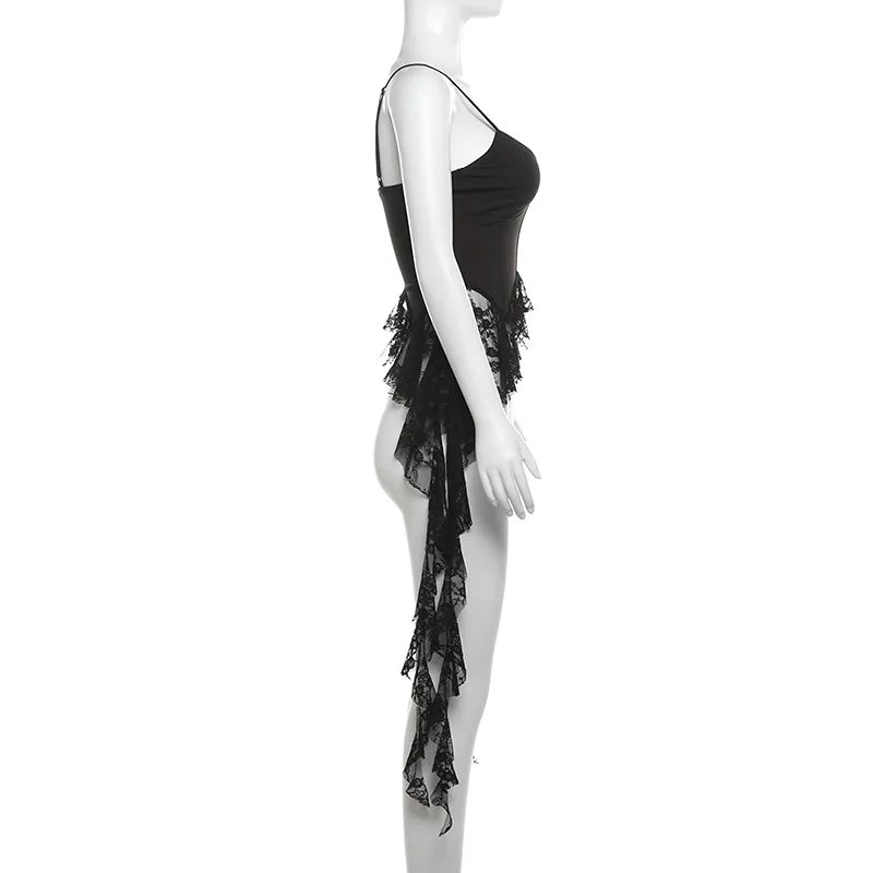 MEXZT Y2K Irregular White Tank Top Women Sexy Lace Ruffles Backless Black Corset Summer Gyaru Streetwear Grunge Bandage Camis Aviola