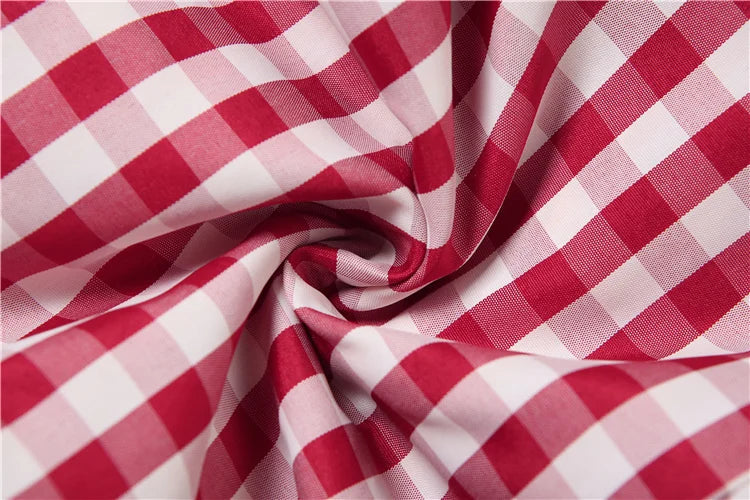 Nibber Red And White Checkered Print Chest Wrap Pleated Fluffy Hem Sleeveless Backless Vacation Versatile Beach Party Trend Tops Aviola