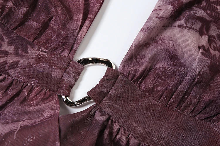 Nibber Summer Dress Women Backless Tassel Sexy Cross Metal Rings Halter Lace-Up Pleated Waistless Midnight Party Mini Bodycon Aviola