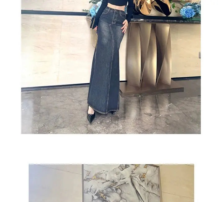 Maxi Skirt Women Casual Mermaid Streatwear High Waist Zipper Denim Skirts Y2k Streetwear Loose Long Mom Jeans Ankle Lenth Summer Aviola