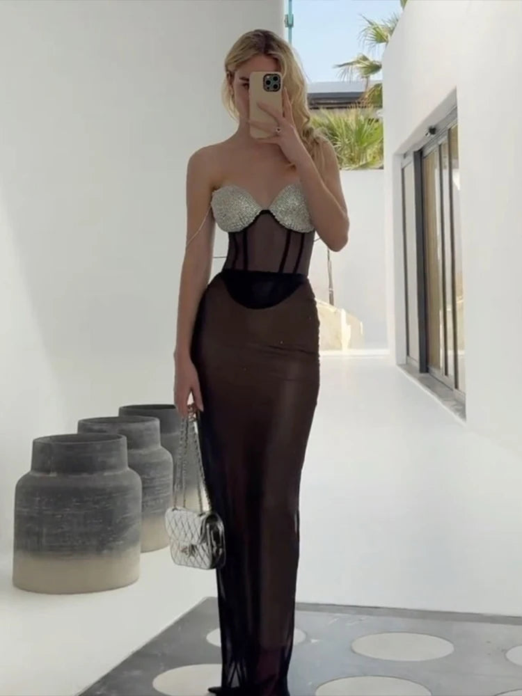 Nibber Sexy Women Vacation Halter Patchwork See Through Fishbone Tops+Solid High Elasticity Bottoms Beach Party Matching Suits Aviola