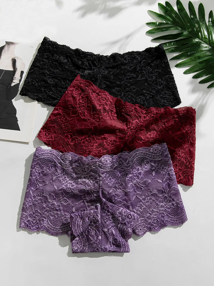 4PCS/Set Lace Women Panties Sexy Underwear Perspective Floral Hollow Out Briefs Female Underpants Breathable Ladies Lingerie Aviola