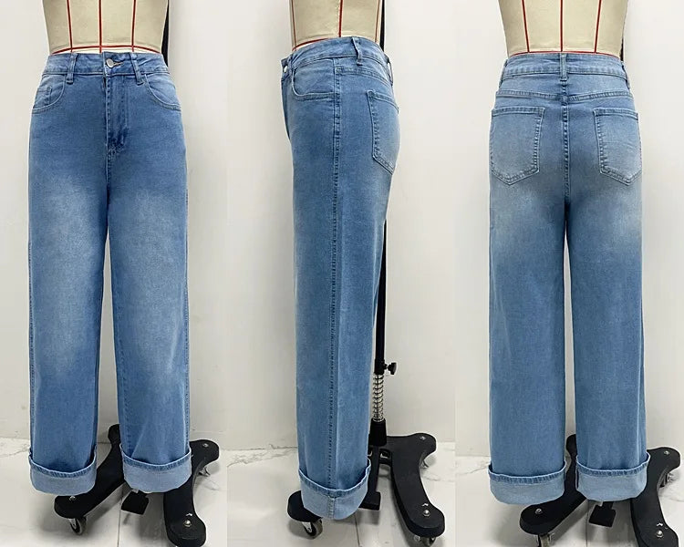 Mom Jeans Women Denim Pant Wide Leg Long Pants Y2k Streetwear High Waist Straight Trousers Elegant Temperament Spring 2025 Aviola