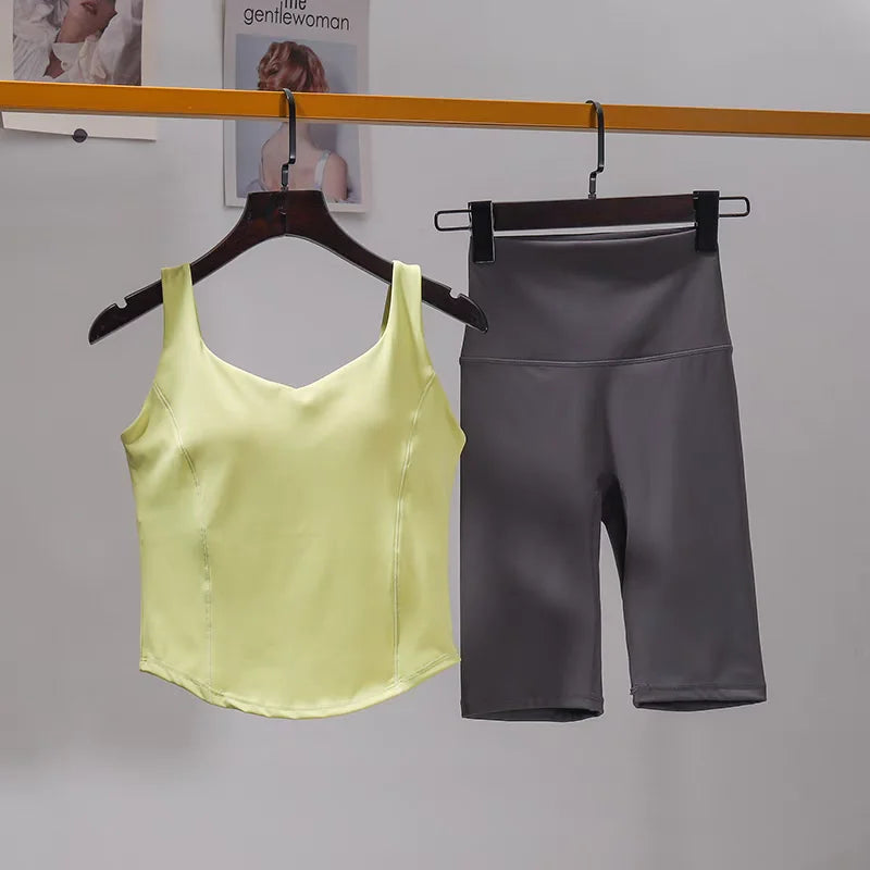 2 PCS Yoga Suit Women Sporstwear Gym Set Sexy Sport Bra High Waist Gym Shorts Running Clothing Bra Set Fitness Tracksuit Female Aviola
