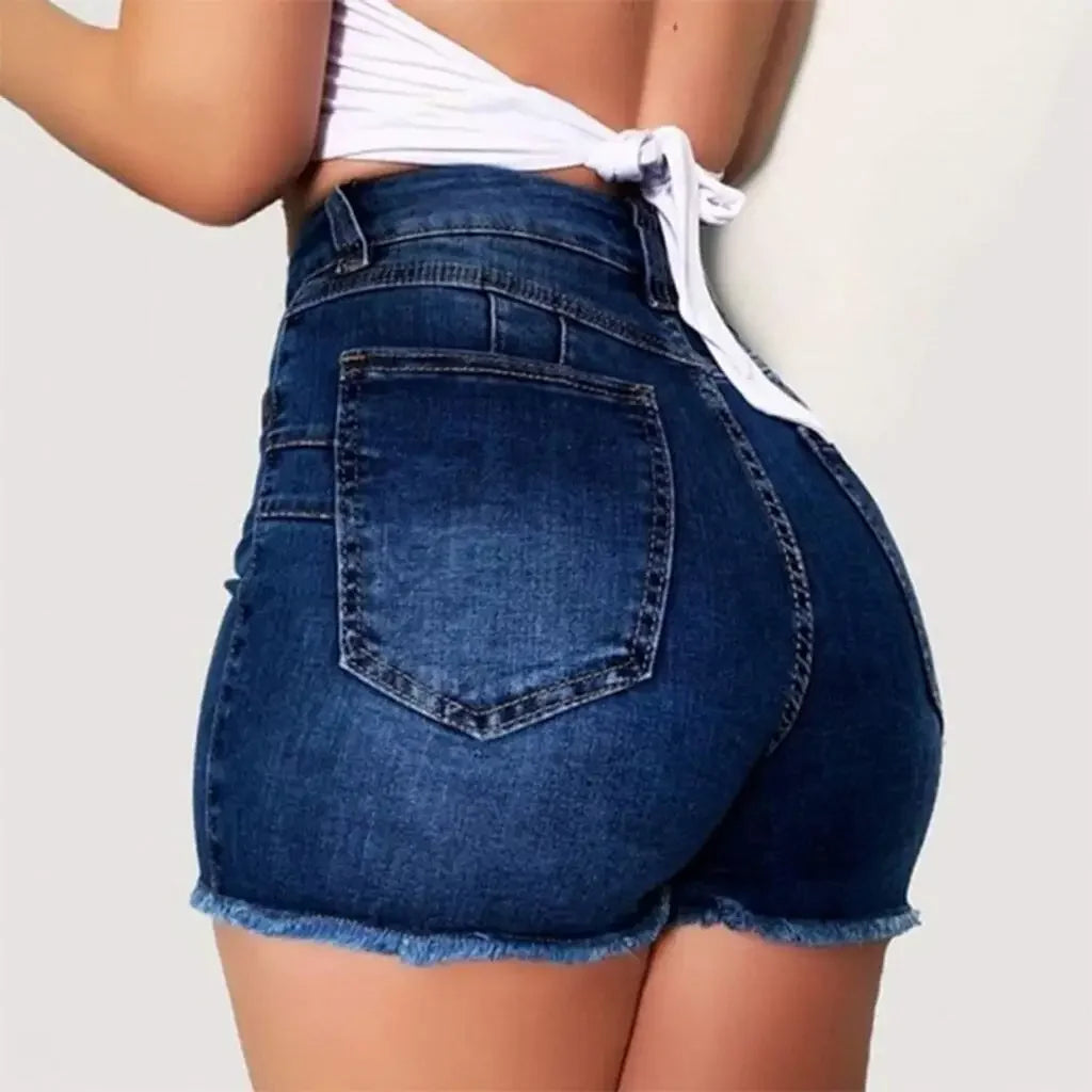 Shorts Denim Washed Women Jeans Tassel Solid High Waist Pockets Sexy Skinny Distressed 2025 Vintage Streetwear Spliced Aviola