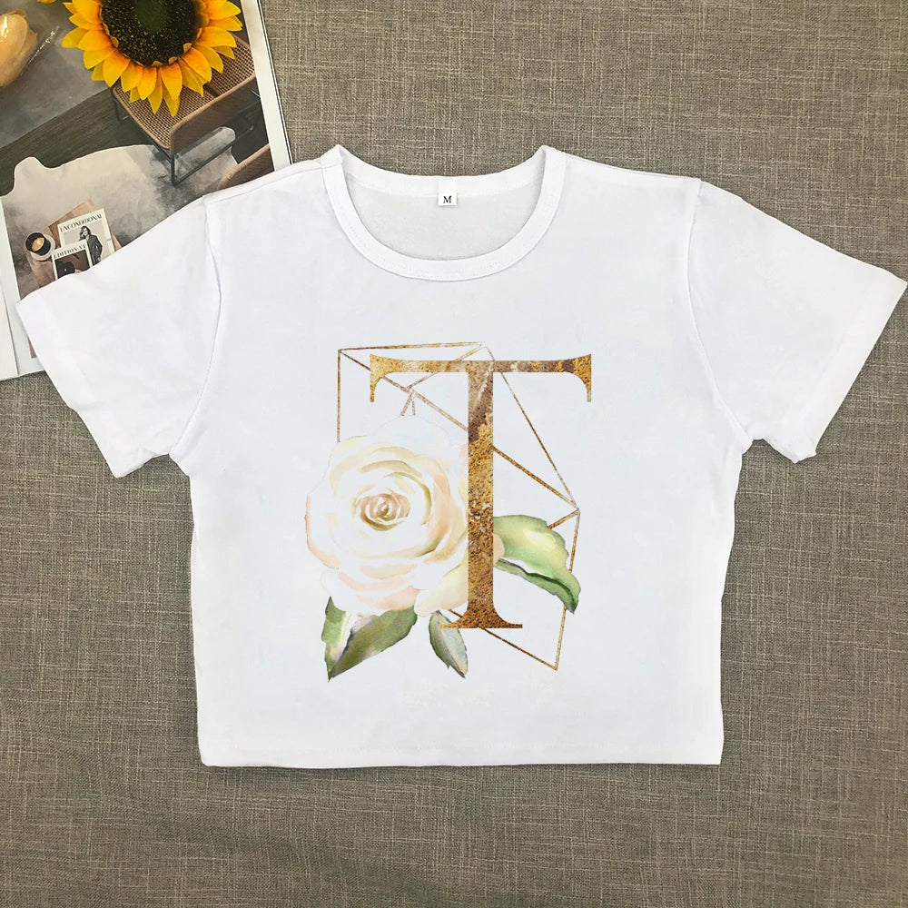 2024 Europe and the United States new printed art letter short sleeve women with street women T-shirt Y2K Aviola