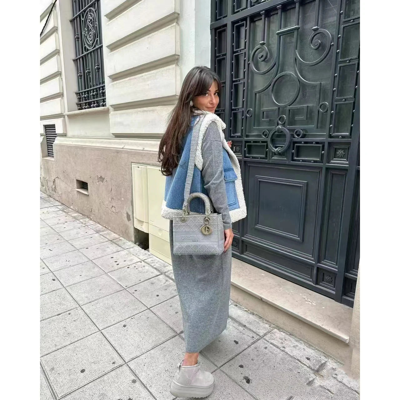 RARF 2024 women's new autumn and winter jeans do old wash and cashmere lamb vest women's top clip coat Aviola