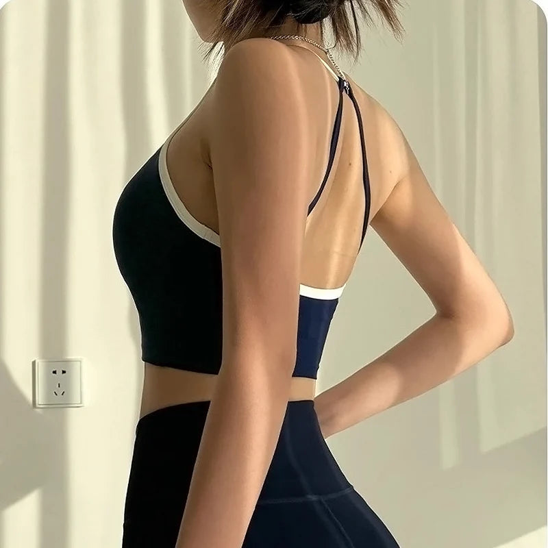 Women's Beauty Back Sports Bra Shockproof Fixed Pad Yoga Bras Running Underwear Training Color Block Fitness Vest Gym Tops Aviola