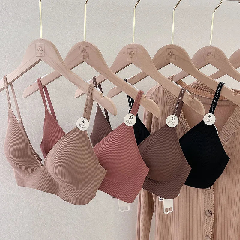 2Pcs/Set Seamless Bras For Women Nonwire Brassiere Soft Underwear Tops Letter Strap Sexy Lingerie U-shaped Back Bralette Aviola