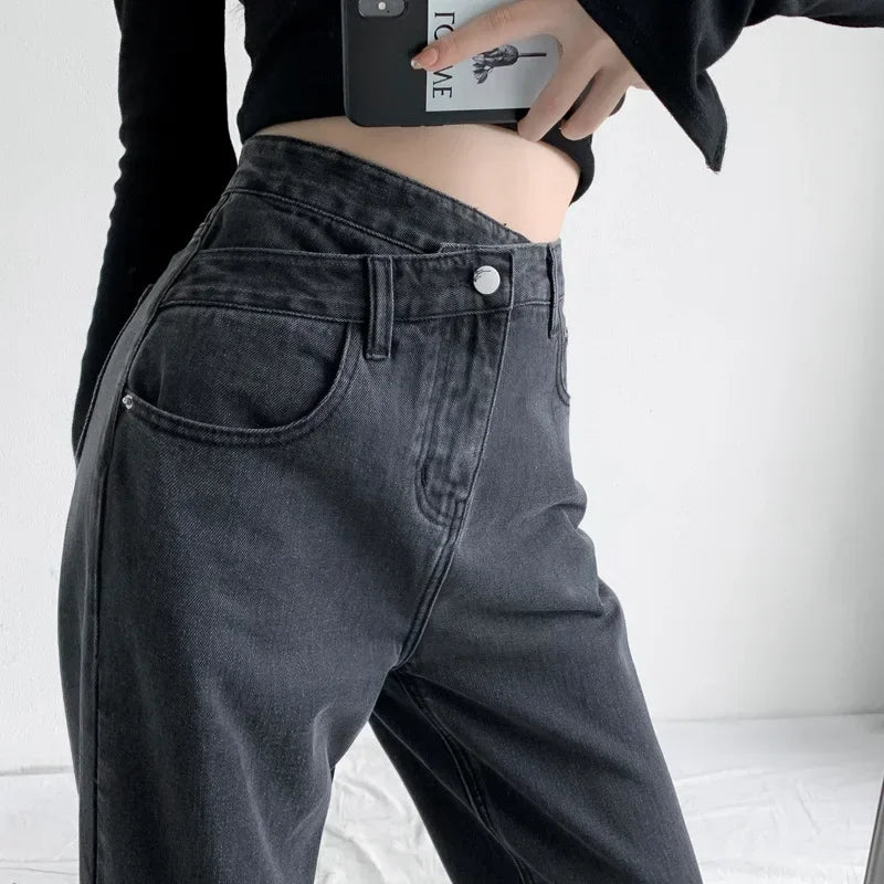 Wide Leg Pants Women Vintage Jeans High Waist Loose Fit Basics Full Length Pockets Button 2025 Casual Denims Straight Trousers Aviola