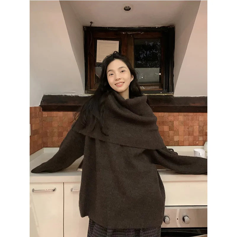 MEXZT Vintage Sweater Women Elegant Patchwork Knitted Pullovers Streetwear Korean Long Sleeve Knitwears Winter Casual Jumpers Aviola