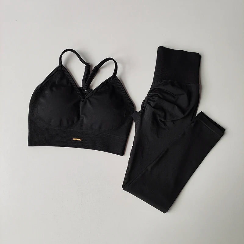 2PCS Women's Seamless Sports Bra Yoga Suit Quick-Dry Hip Lifting Fitness Gym Workout Sets Outfit Leggings Set Gym Wear Set Aviola