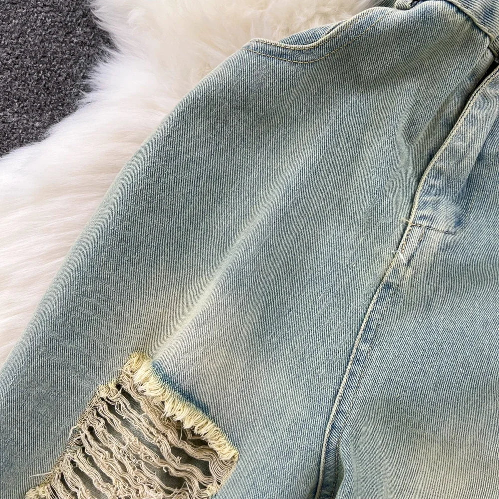 Denim Jumpsuits Women Hole One Piece Wide Leg Pants Sleeveless Strapless Distressed Mom Pockets Jeans Streetwear Summer 2025 Aviola