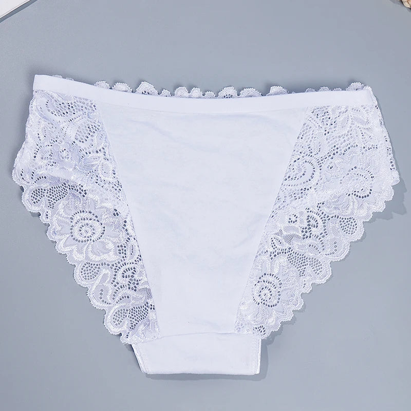 3PCS/Set Blue White Khaki Solid Color Cotton Panties Lace Floral Embroidery Briefs Solid Color Sexy Female Underwear Lingerie Aviola