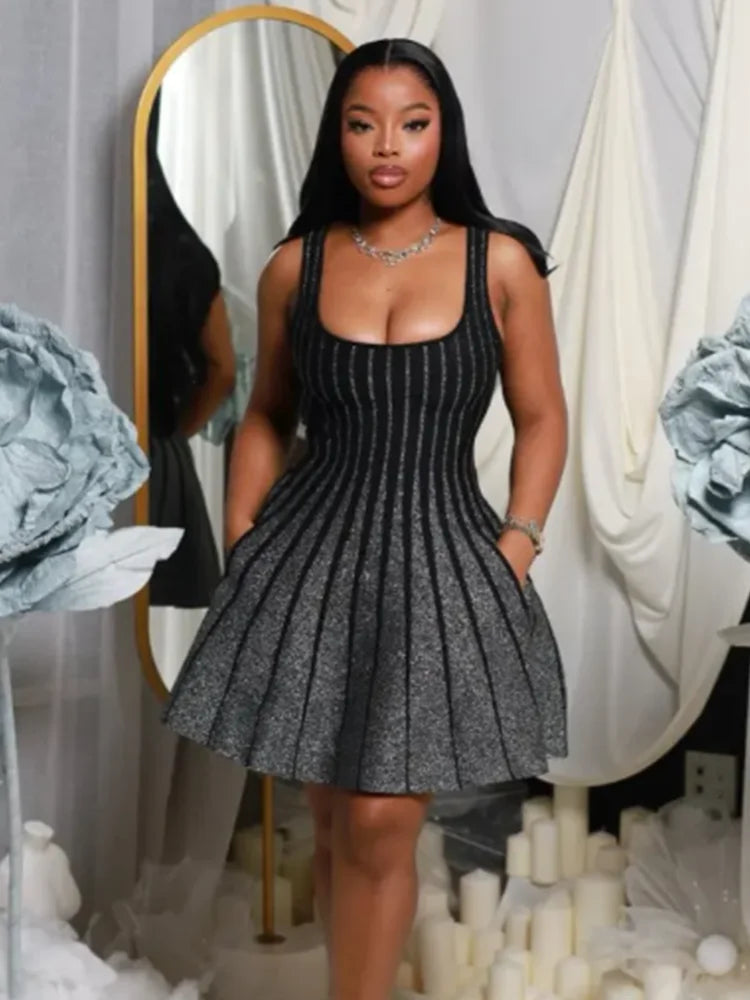 Nibber Gradient Dress Women Low-Neck 2025 Summer Trend Skinny Temperament Classic Elegant Birthday Parties Vacation Mini Bodycon Aviola
