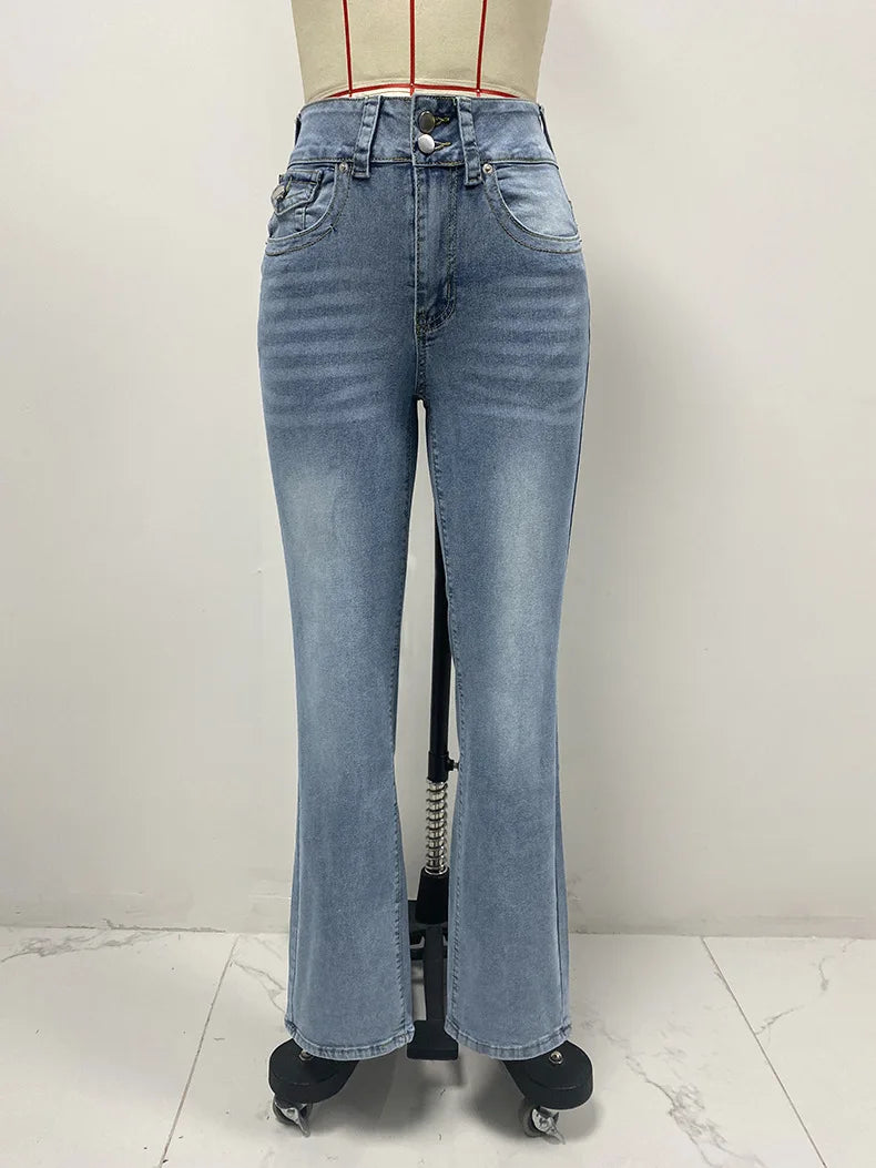 Jeans Denim Pant Women Long Pants Bodycon Button Pocket Splice Straight Trousers Solid Y2k Blue Mom Mid Waist Slim Streetwear Aviola